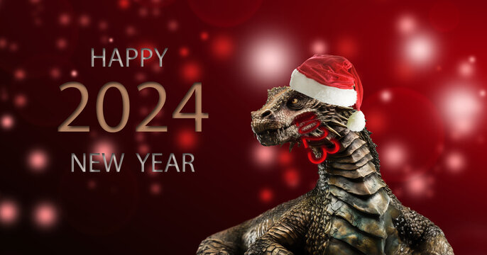 New Year's card with the image of a dragon as a symbol of the year of the dragon in the Chinese calendar.Generative Ai