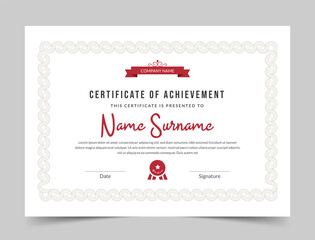 Red Certificate of appreciation, Clean modern certificate with a badge, Certificate vector template