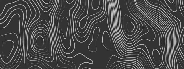 Fototapeta na wymiar Black and white wavy paper curve relief abstract topographic map background. Geographic mountain relief. Topographic map lines, contour background. Abstract wave lines background.