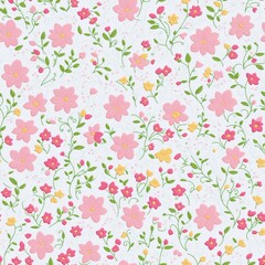 Obraz na płótnie Canvas Embroidered seamless pattern of colorful flowers. AI generated.