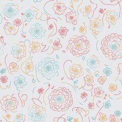 Embroidered seamless pattern of colorful flowers. AI generated.