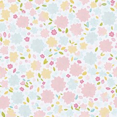 Fototapeta na wymiar Embroidered seamless pattern of colorful flowers. AI generated.