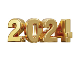 New year 2024 golden 3d rendering text effect