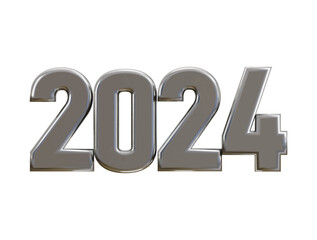 New year 2024 silver 3d rendering text effect