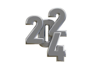 New year 2024 silver 3d rendering text effect