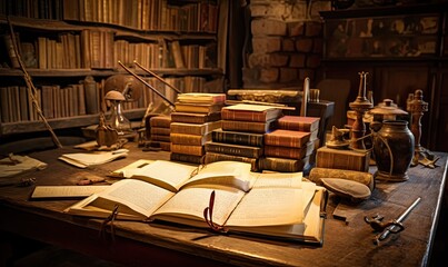 Photo of a cluttered desk filled with books and papers