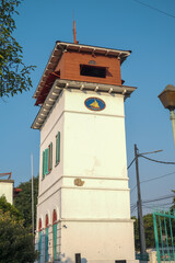 Old Dutch building in the Sunda Kelapa port area of ​​Jakarta, ​old buildings in Jakarta city, old doors in the old town of Jakarta, old buildings around Sunda Kelapa Harbour, tower building