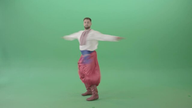Folk social ethno ukraine dance by UA Cossack isolated on Green Screen - 4K Video Footage