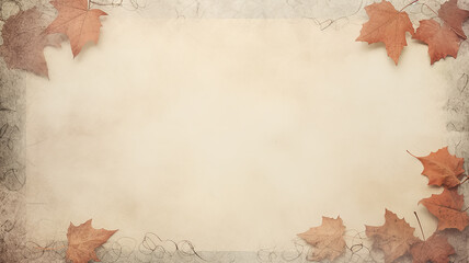 background with copy space, ancient parchment paper, with a frame of ornaments of autumn branches and leaves, autumn blank