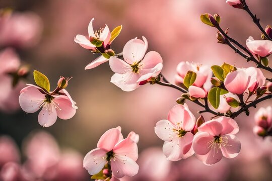 pink cherry blossom with green leaves