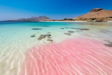 Papier Peint photo  Plage d'Elafonissi, Crète, Grèce Breathtaking Elafonissi beach, Crete, Greece, features pink sand and crystal-clear water. Generative AI