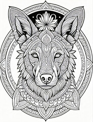 Indian street dog Dog Breed Coloring Pages for Relaxation. Coloring Pages for Adults and Kids. Intricate Mandala Patterns