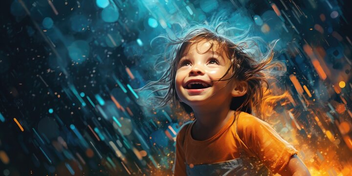 illustration of child in the rain, generative AI