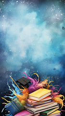 Naklejka premium vertical narrow banner back to the school of magic and witchcraft, magic training with a copy space