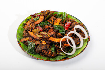 Beef coconut fry on isolated white background