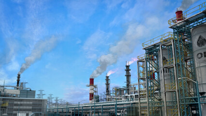 naphtha thermal power station facility background, fictive design - industrial 3D rendering