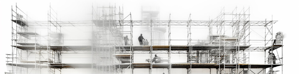 long narrow scaffolding isolated on a white background for the screensaver for the reconstruction of the site construction background