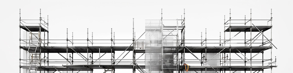 Fototapeta premium long narrow scaffolding isolated on a white background for the screensaver for the reconstruction of the site construction background