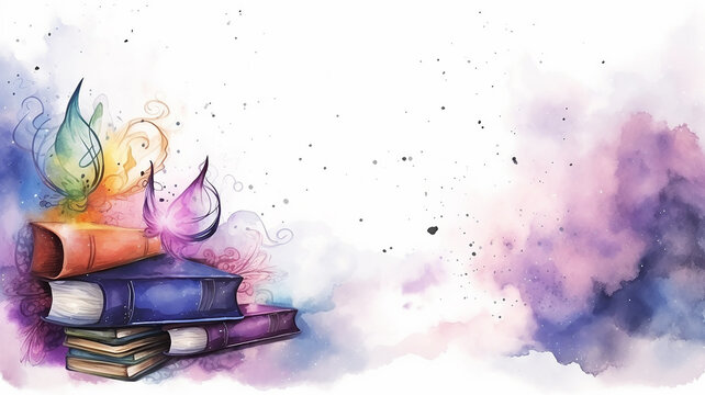 poster banner back to the school of magic on a white background in watercolor style picture drawing