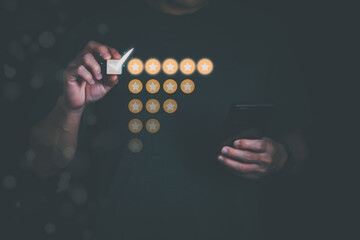 Customer services best excellent business rating experience. Satisfaction survey concept. user gives ratings to service experience on the online application, online marketing, and business processes.