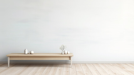 a table against a light wall, minimalistic interior background in scandi style