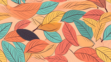 autumn leaves and branches background, abstract soft color softpastel bright colors, fall pattern