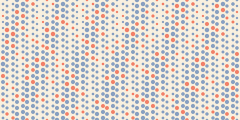 Background of flowing dots, blue and some red. Seamless background from dots.