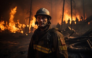 Naklejka premium Bold Savior: Fireman in the Thick of the Fire.