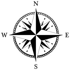 Kompassrose-Vektor mit vier Windrichtungen.
Windrose mit abstrakten Seil Rahmen und sechszehn Zacken Windrose.
Symbol für die Marine-, Schifffahrts- oder Trekking-Navigation.