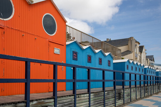 Saint-Gilles-Croix-de-Vie bathing wooden cabin colors houses changing room on sand beach france