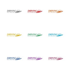  Driving School Logo template icon isolated on white background. Set icons colorful