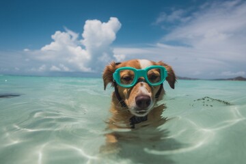 A dog enjoying snorkeling in the sea. Generative AI