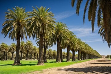 Fototapeta na wymiar Palm trees line Seppeltsfield Road in Barossa Valley, Adelaide, Australia. Generative AI