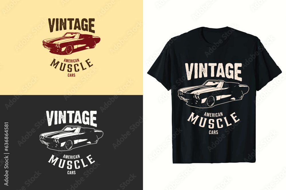 Wall mural American Vintage Muscle Classic Car Vector T-shirt Design.