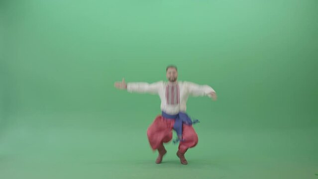 Ukrainian Hopak Folk Ethno dance by UA Cossack isolated on Green Screen