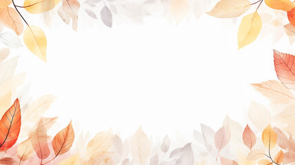 Fototapeta na wymiar white background blank frame with yellow leaves in autumn light minimalism style