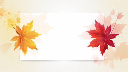 white background blank frame with yellow leaves in autumn light minimalism style