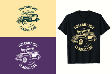  Old American Classic Car Vector Vintage T-shirt Design Graphic.
