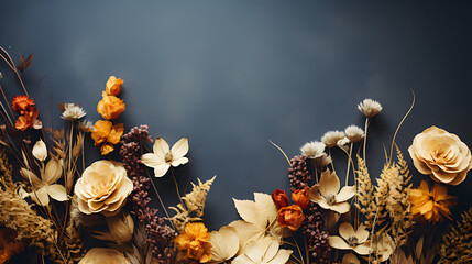 a bunch of dried flowers on a retro surface wall background