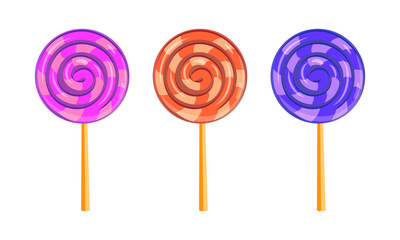 Vector realistic colorful lollipops on white background