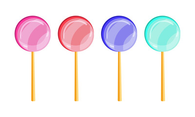Vector set of sweet lollipop candies. sweet hard candies on stick