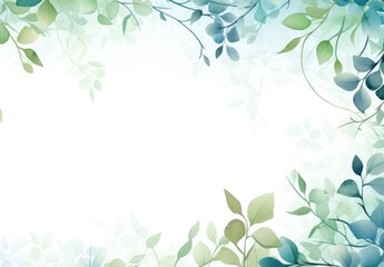 Fototapeta premium green leaves and flowers in watercolor background
