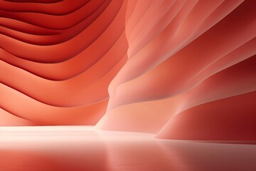 ピンクと赤の曲線的な壁と床がある洞窟風の抽象的な空間。AI生成画像 - obrazy, fototapety, plakaty
