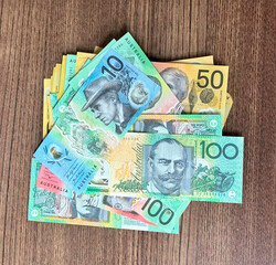 australian currency on wooden background