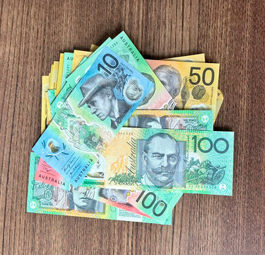 australian currency on wooden background