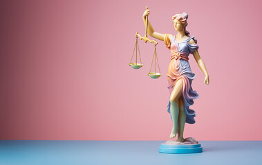 Themis figurine in pastel colors. Law and lawyers. law office. Pastel colors. Generative Ai.