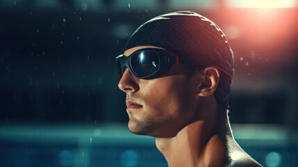 Portrait of athlete swimmer swimming in the pool.