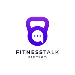 kettle bell and dialog balloon for sports talk logo