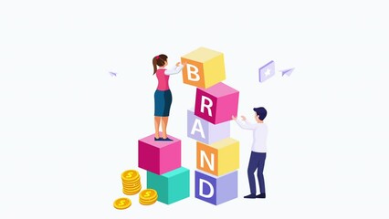 Building brand marketing strategy. Brand name, brand planning, brand reputation. 2d video animation 4k clip	