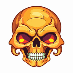 logo skull cartoon white background , graphic, very detailed